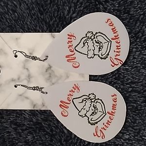 Faux Leather Grinch Christmas Earrings 1.5 x 2.5 Black, Red, White